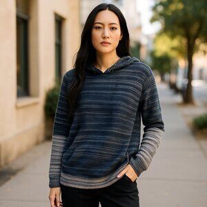 O'Neill black & brown Zippered Hooded Striped Sweater Sz M